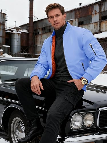 Miniatura 2 de KEFITEVD Chaqueta bomber para hombre, abrigos de invierno con cremallera completa, rompevientos para hombre, abrigos de trabajo casuales