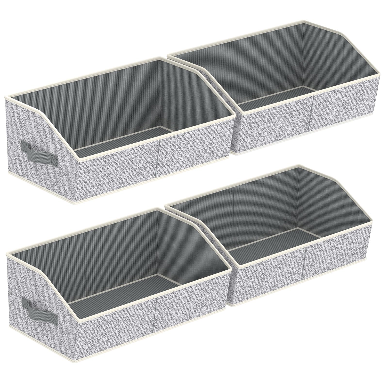 Homsorout Storage Bins for Shelves - Large Trapezoid Closet Shelf Organizer, Fabric Organization Bins with Handles, Storage Baskets for Clothes, Towel, Purse, 4 Pack, Light Gray