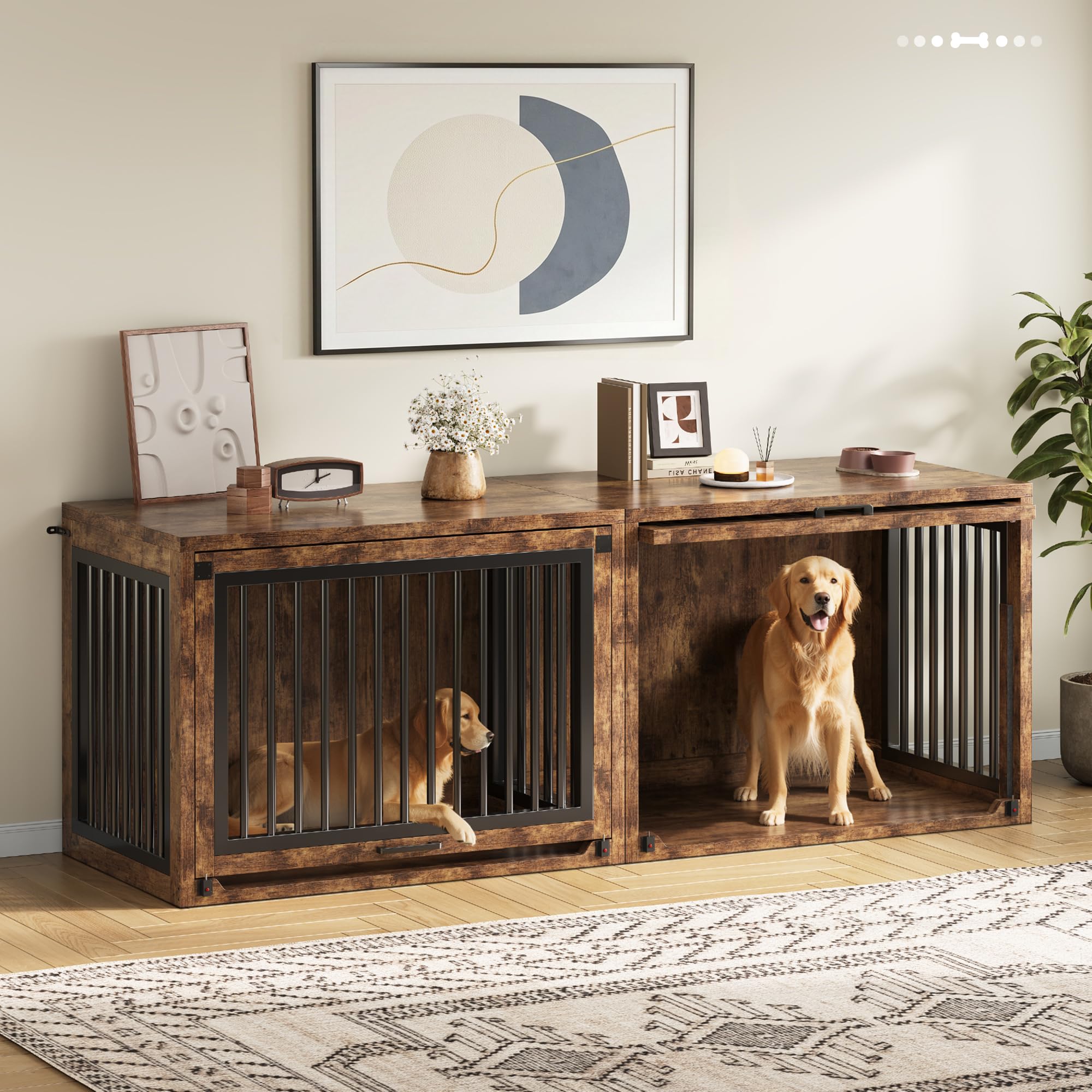 Jocoevol Hundebox Möbel, 107cm Hundekäfig für Große Hunde bis 36 kg, Hundehaus Holz mit versteckter Schiebetür, Heavy-Duty Hundekäfig mit Sicherheitsschloss und leisen Pads, 107x73x85 cm, Vintagebraun