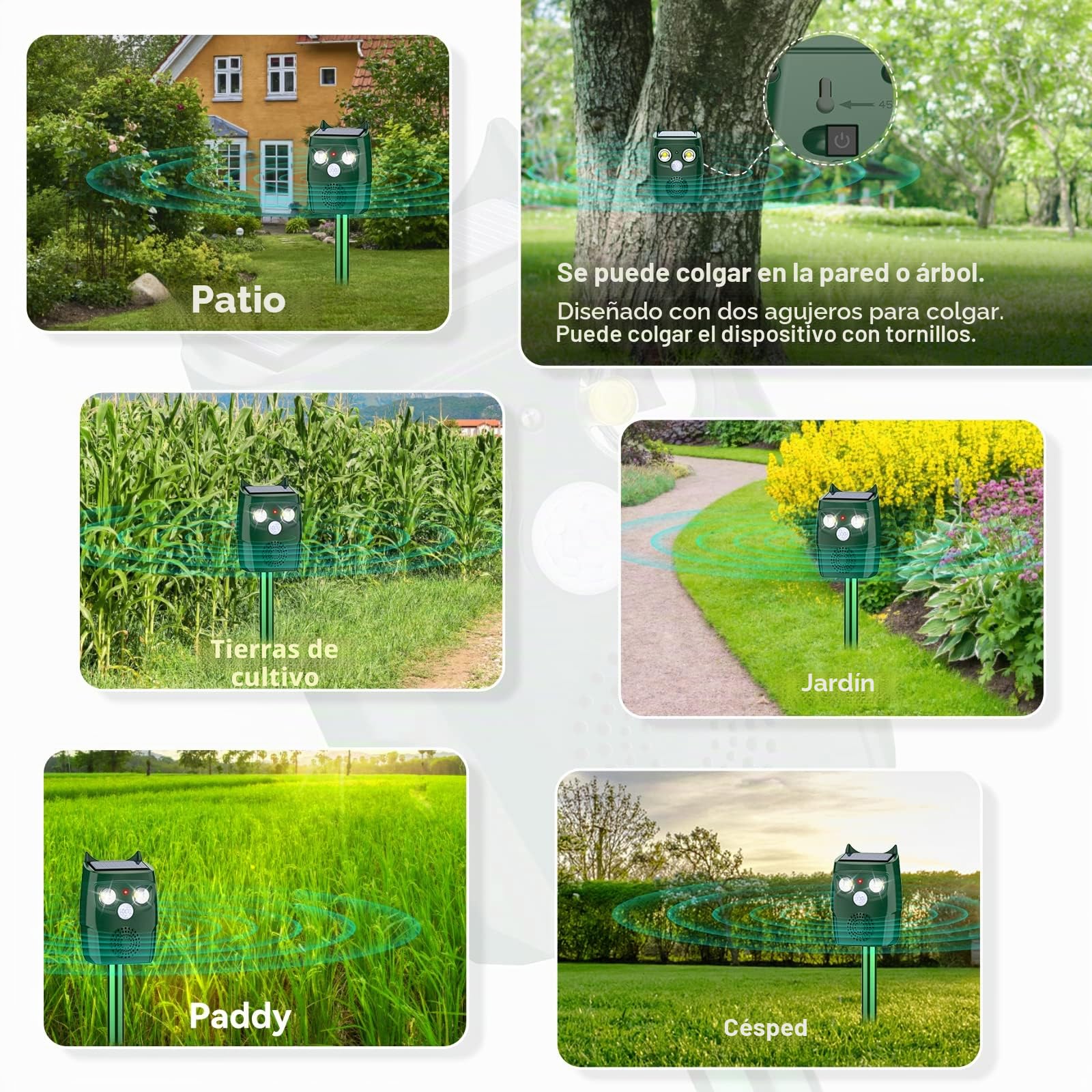 Repelente Gatos para jardín, Ahuyentador Gatos Ultrasónico con Detector de Movimiento, 3 Modos Ultrasónicos y Flash Pueden automáticamente Ahuyentador De Pajaros, Resistente a la Intemperie, Solar