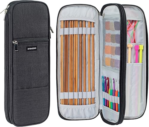 MYBAGZING Estuche para agujas de tejer (hasta 14 pulgadas), organizador de agujas de tejer, estuche de gancho de ganchillo vacío - Organizador de