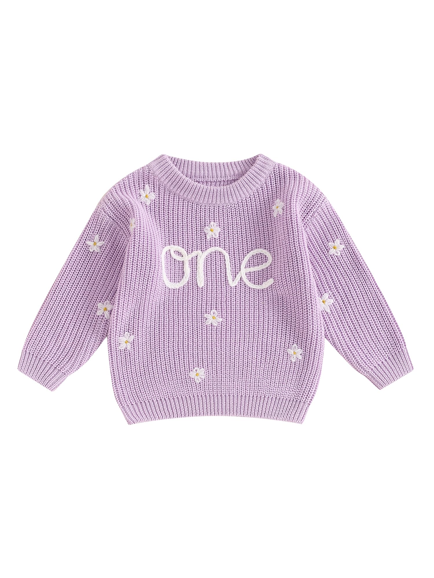 LYSINK Maglione per il primo compleanno della neonata con ricamo a forma di lettera floreale a costine pullover a maniche lunghe girocollo caldo maglieria