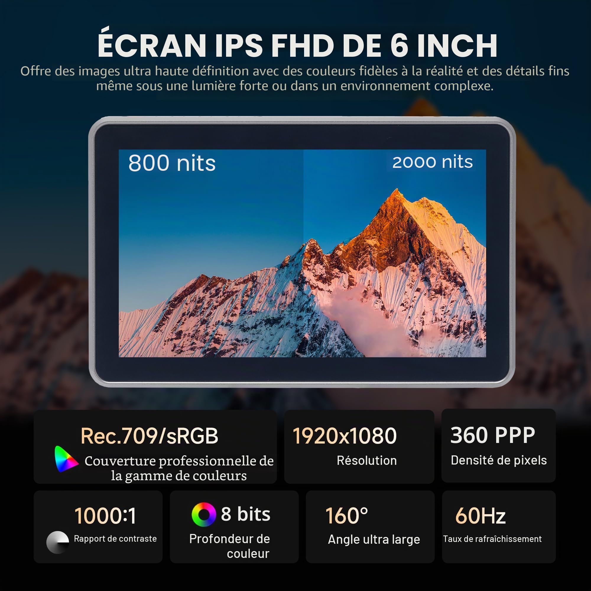 VILTROX DC-X2 6 Pouces Moniteur de Terrain pour caméra, 2000 Nits 4K HDMI Loop in/Out 3D Lut Full Waveform 1920X1080 HD IPS Écran Tactile DSLR Moniteur vidéo pour caméra avec Pare-Soleil Batterie
