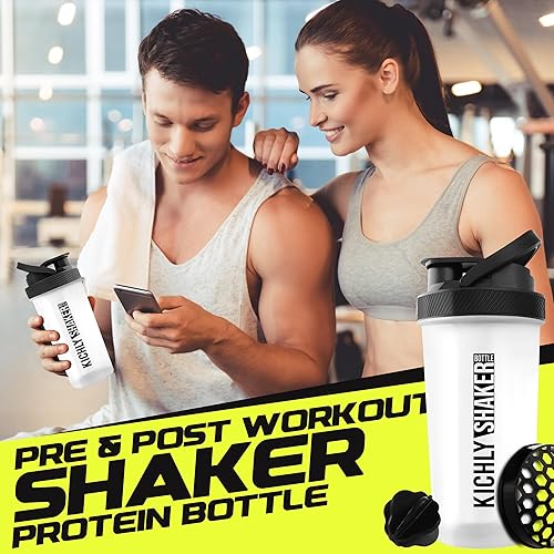 Miniatura 6 de KICHLY Shaker Bottle - Botella mezcladora de proteínas de plástico de 28 onzas para antes y después del entrenamiento con bola agitadora de plástico