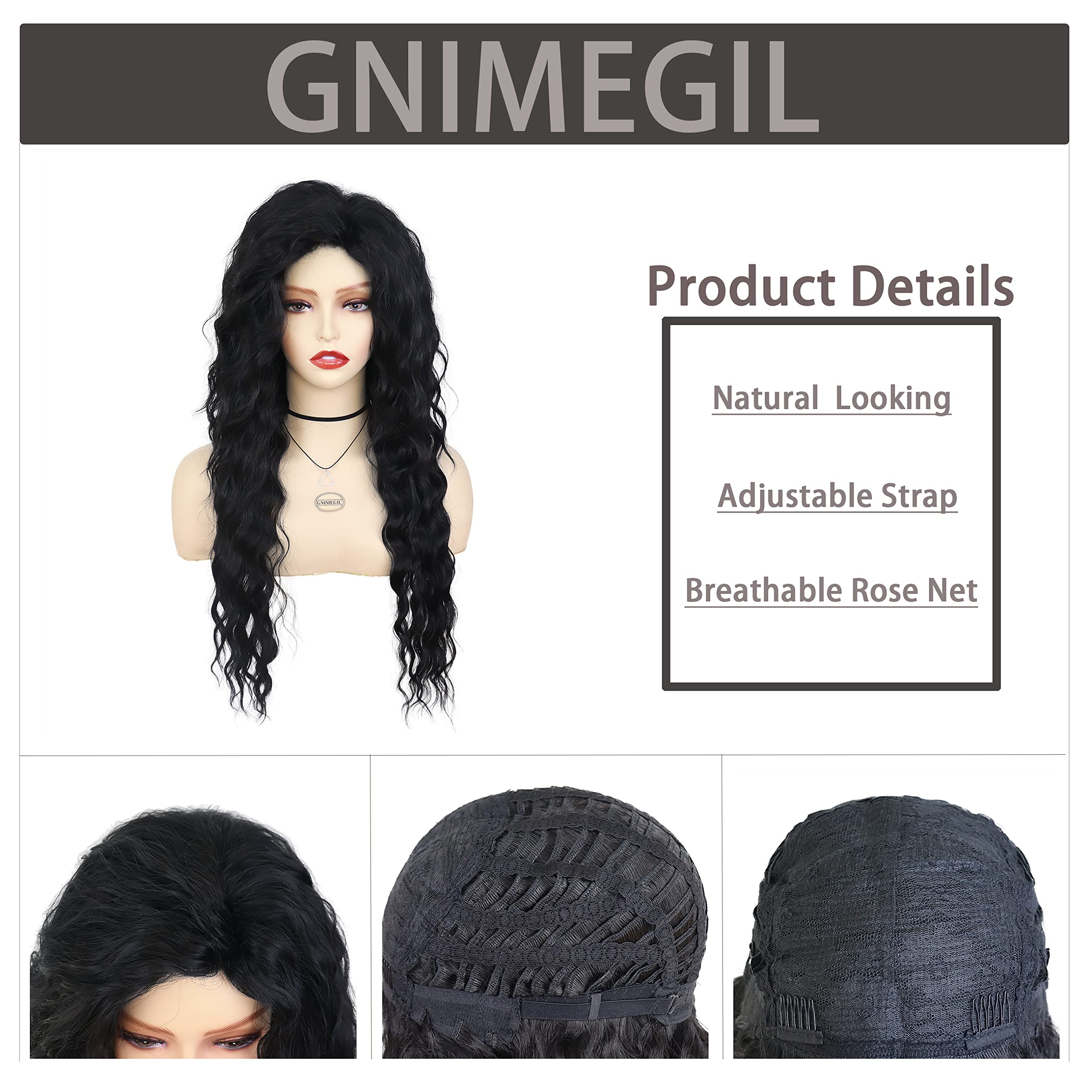 GNIMEGIL Long Wavy Curly Wigs for Women Black Hair Wig Synthetic Heat Resistant Fiber 26 Inch Natural Hair Replacement Wigs Daily Party Use