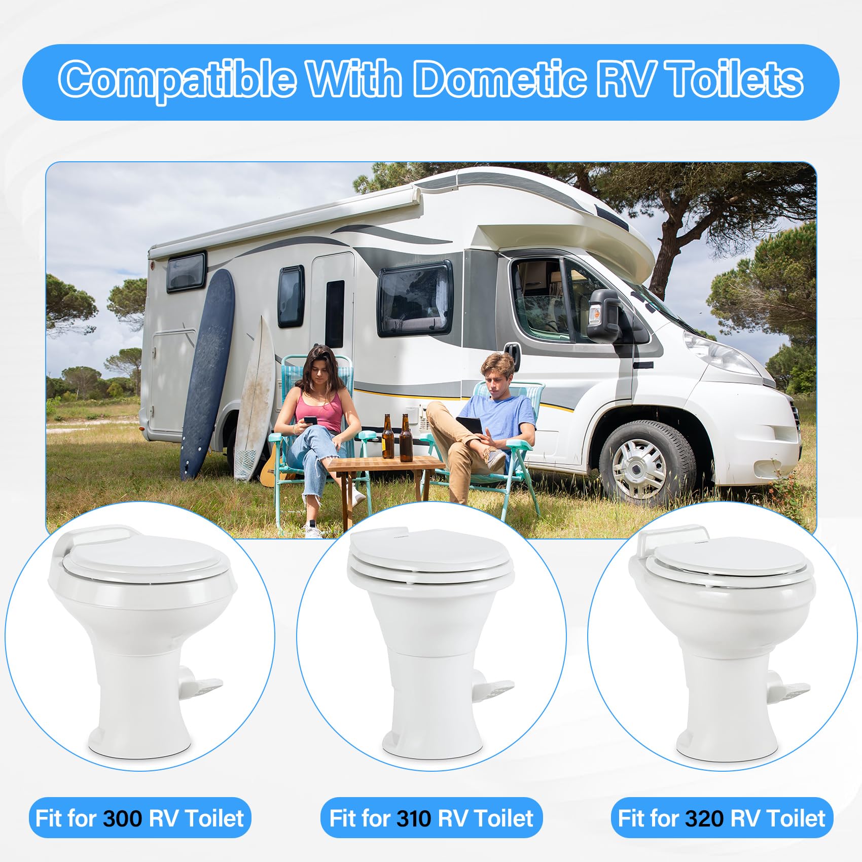 Guarnizione WC RV e Kit Flangia da Pavimento Presa da 3 Pollici per WC Dometic 300 310 320 RV, Kit Parti di Ricambio 385345892 Flangia, 385311658 Guarnizione a Sfera a Filo e Guarnizione di Tenuta