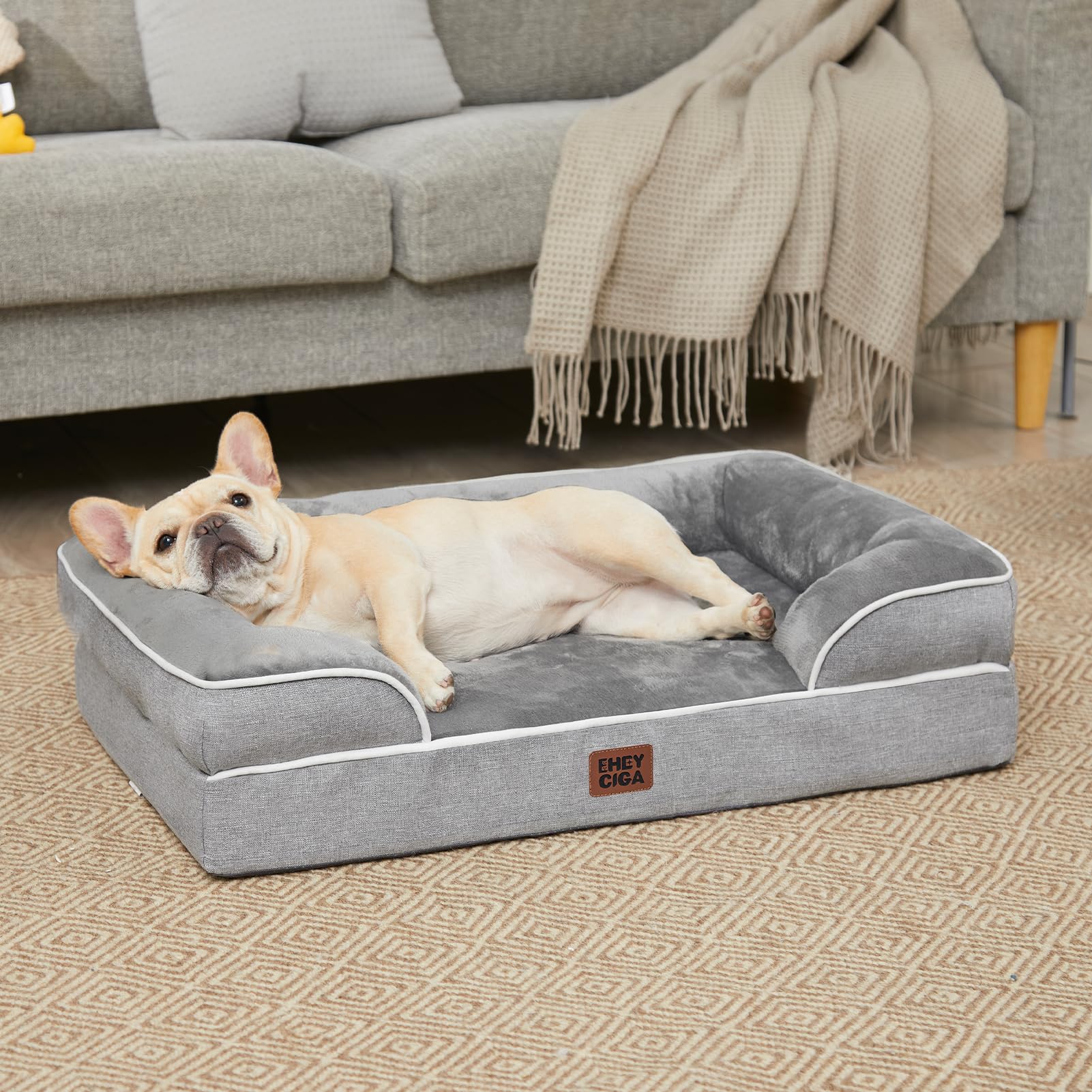 EHEYCIGA Orthopedic Dog Bed for Medium Dogs, Waterproof Memory Foam Medium Pet Beds with Sides, Non-Slip Bottom and Egg-Crate Foam Dog Couch Bed with Washable Removable Cover, Grey - image 8