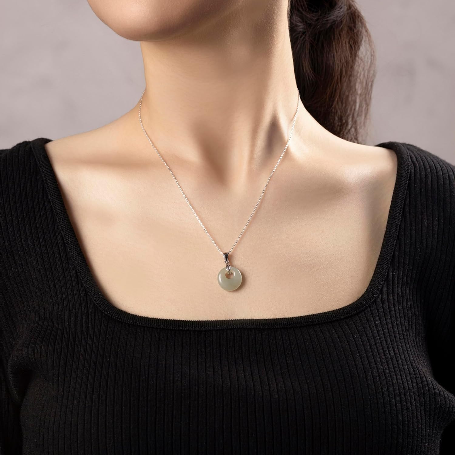 Lucky Genuine Jade Silver Necklace Perfect Gift for Her Gift Wrapped 18-20 Inch Handmade 14K Gold Plated 925 Sterling Silver Dainty Long Thin Elegant Classic Bring Good Fortune Keenove - Image 3