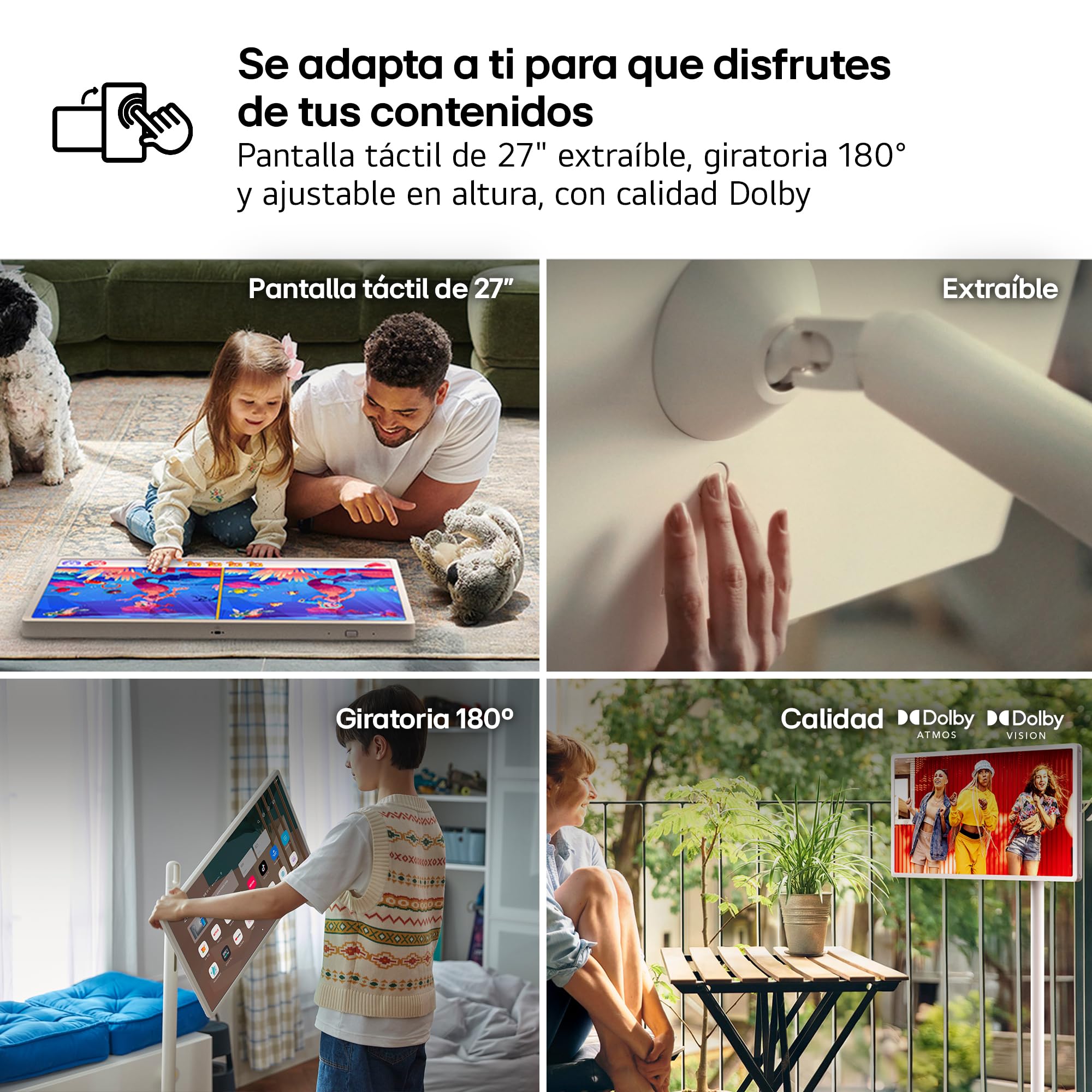 LG 27LX6TDGA - Smart Monitor StanbyMe 2, 27" QHD táctil, Smart TV Portátil, 2025, webOS 24 con IA, Dolby Vision y Dolby Atmos, 4h Batería, Peana con Ruedas, Portal Gaming, Beige - 5