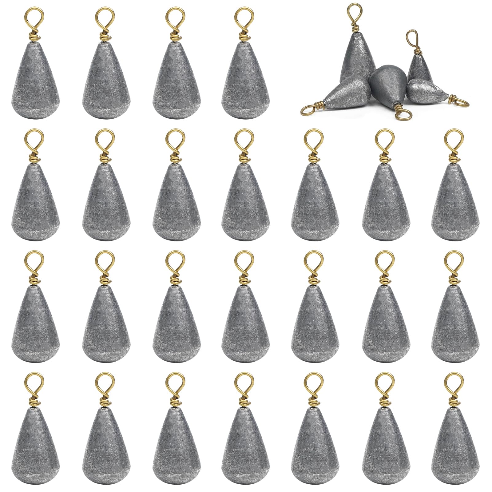 Fishing Weights Sinkers, 25pcs Bass Casting Sinker Weights Bell Sinkers Drop Shot Weights with Brass Swivels Catfish Weights Sinkers for Saltwater Freshwater Assorted Sizes (1/4oz-25pcs)