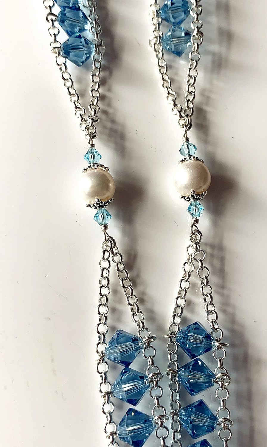 elegantmedical Ladder to Heaven Blue Crystal & AAA10MM Pearl Beads Catholic Rosary Cross crucifix Necklace gift - Image 6