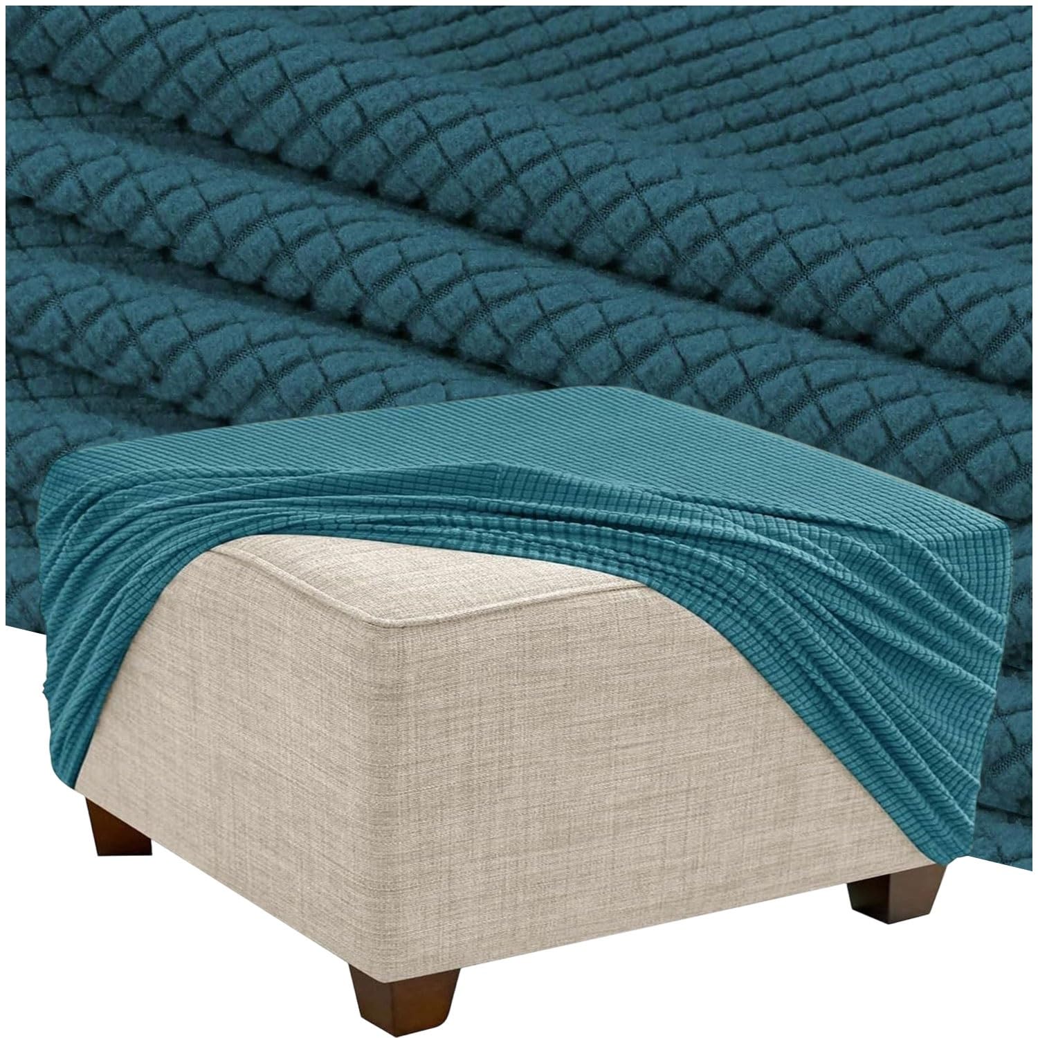 HKJGNH Square Ottoman Slipcover, Stretch Soft Thick Footstool Protector, Elastic Bottom Furniture Cover, Removable Washable Protector for Living Room(F7,65x65cm/26x26in)
