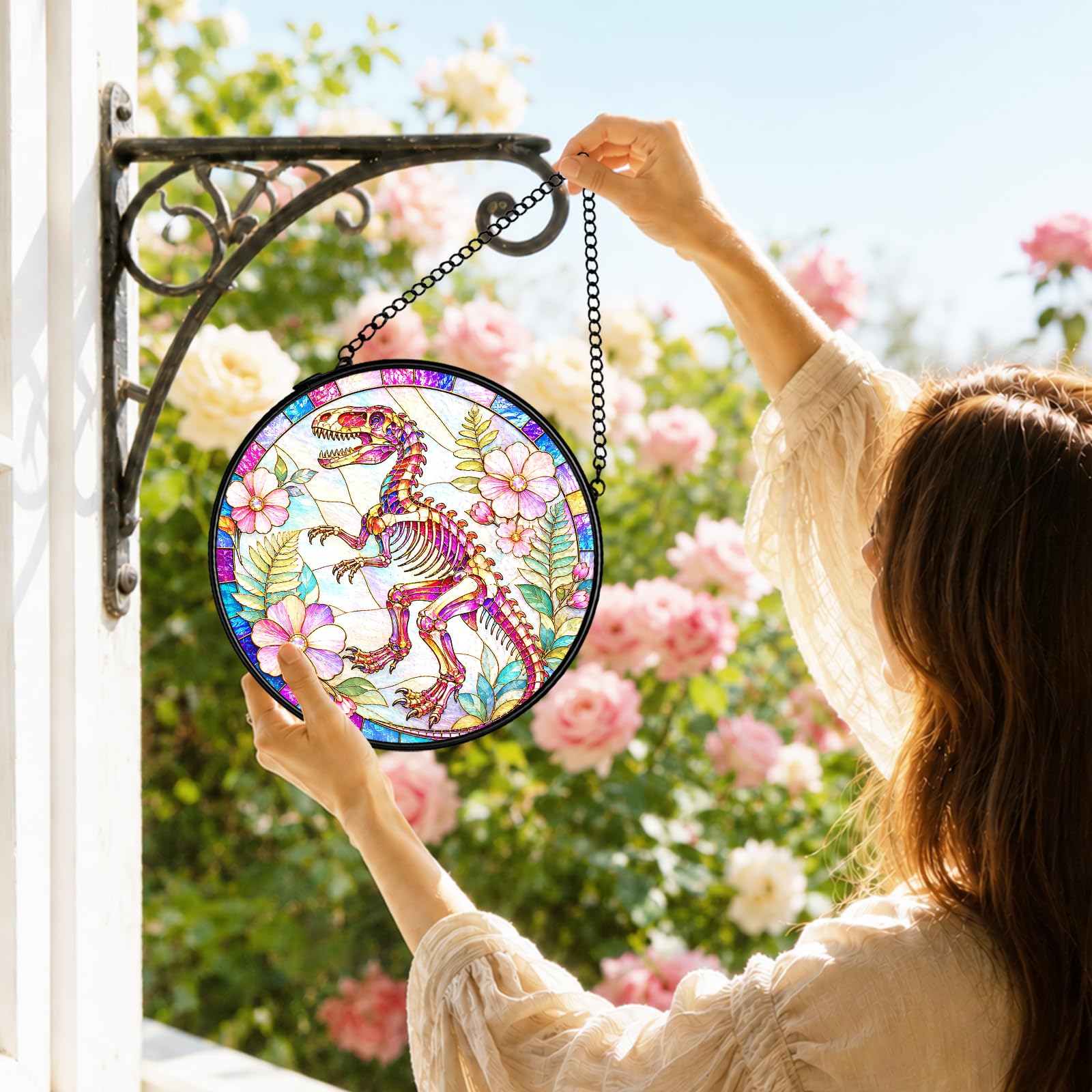 Dibor Atrapasueños de ventana de dinosaurio para colgar en el hogar, 7.9 x