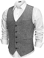 Vista 1 de COOFANDY Chaleco de traje casual para hombre, chaleco formal ajustado para negocios, chaleco de deshierbe