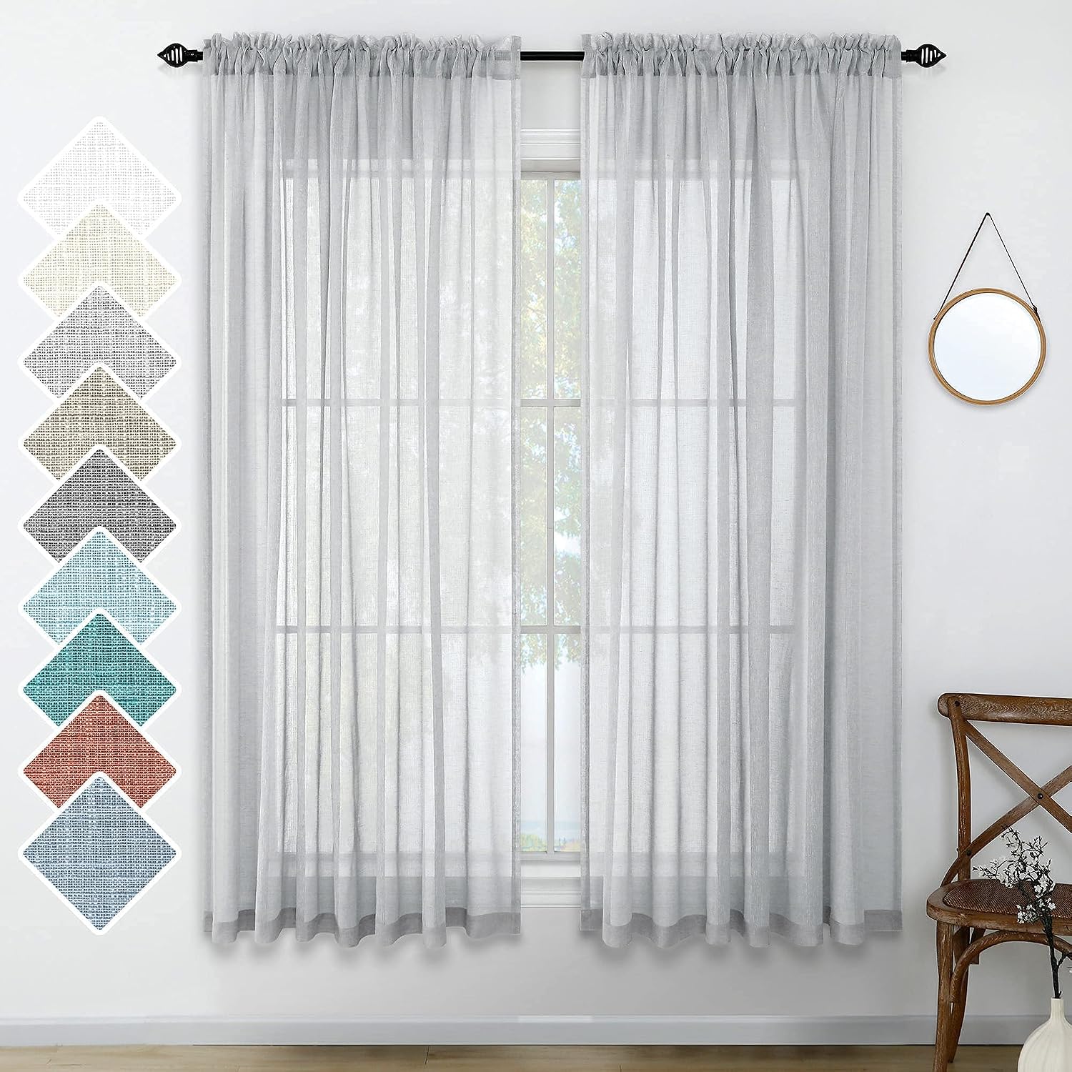 Light Gray Sheer Curtains Linen Textured Weave for Master Guest Bedroom 2 Panels Rod Pocket Modern Stylish Semi Sheer Drape Summer Curtain for Small Window Home Fashion 52 x 63 Inch Length Silver Grey