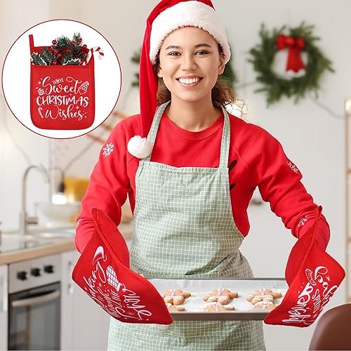 Miniatura 8 de 10 soportes para ollas de Navidad con bolsillo para ollas, almohadillas calientes de regalo, guantes de horno resistentes al calor, bolsa de