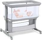 Foto di Culla Fianco Letto per Neonati, Lettino Co-Sleeper Regolabile in 7 Altezze con Ruote, Materasso e Cesto Portaoggetti, Culla Portatile per Camera da Letto