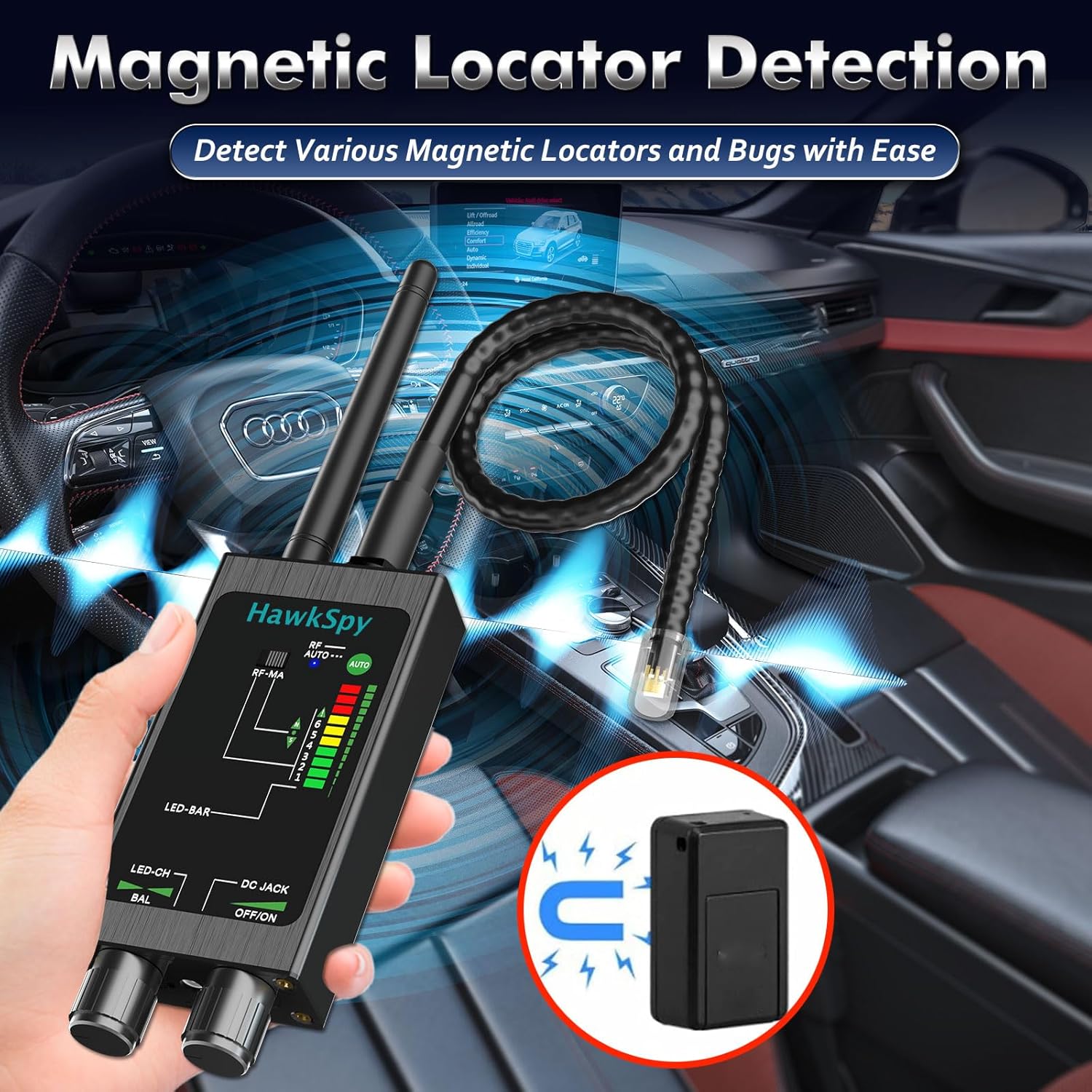 M8000 Hidden Camera Detectors, Bug Detector & Magnetic Tracker Detector – Privacy Protection for Travel, Business, Hotels & Meetings – Auto Detection, Portable Spy Camera Finder(Black) - Image 3