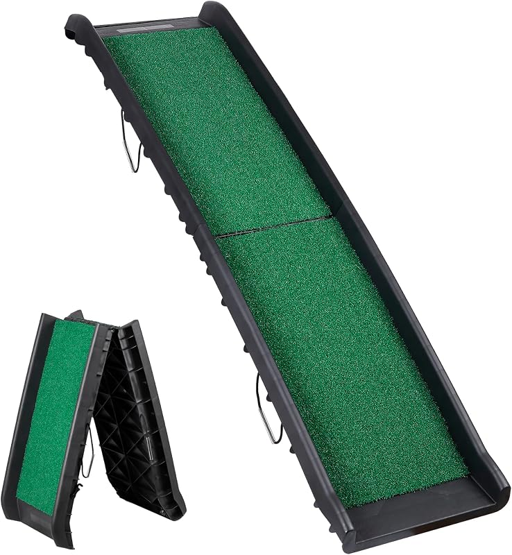 Dog Ramp for Car, 62inch Long Portable Dog Ramps for Large Dogs | with Non-Slip Poly Grass Surface Dog Car Ramp for SUV Car & Truck, Foldable Dog Ramp