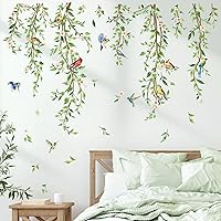 decalmile Hanging Vine Wall Decals with Birds & Green Leaves - Removable Peel & Stick Stickers for Bedroom, Living Room, Kitchen Decor