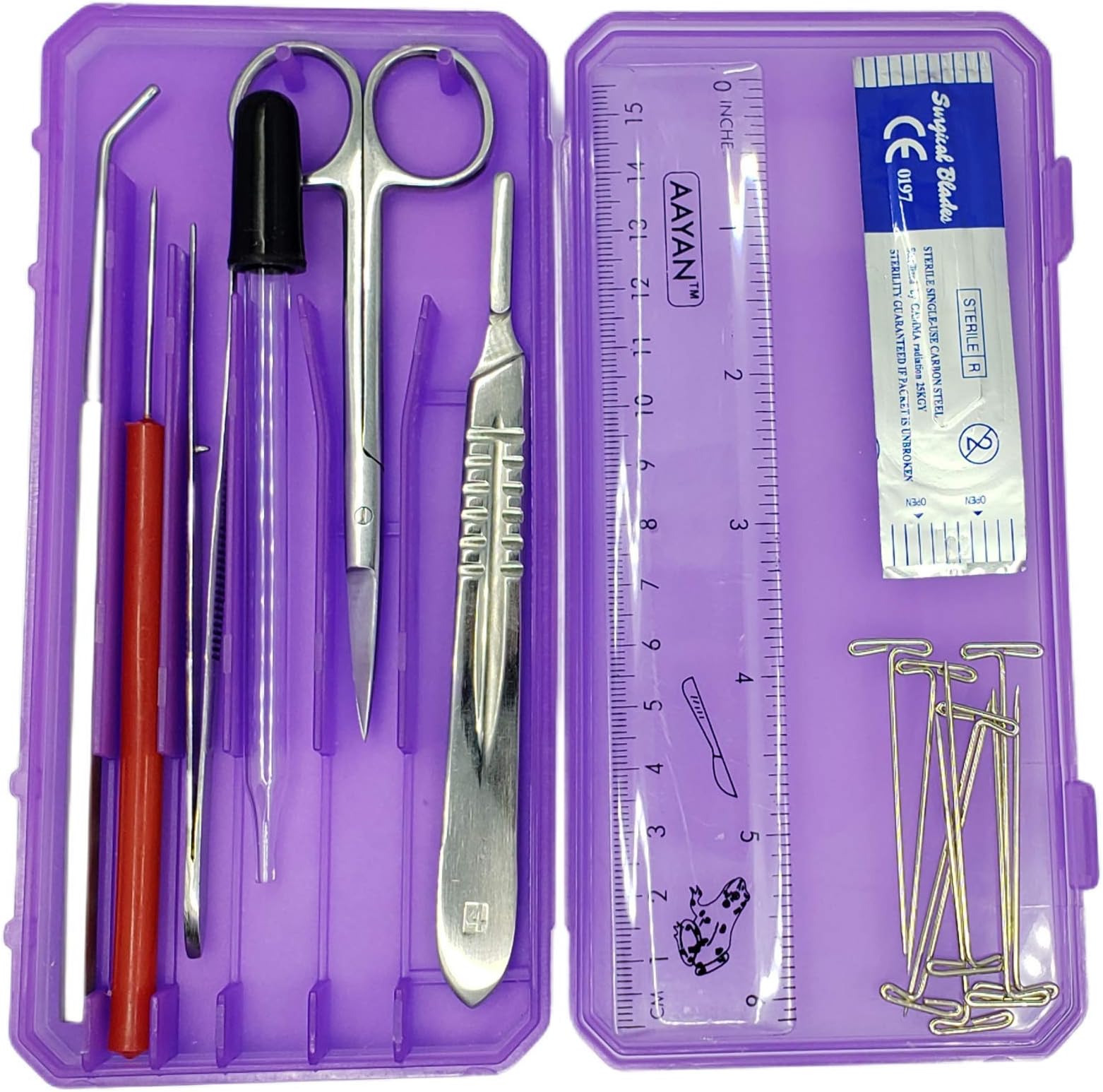 Vavis precision plus dissection kit - 24-piece biology kit - 9 stainless steel instruments - extra blades & t-pins - biology students & faculty – assorted color cases