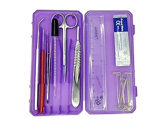 Precision Plus Dissection Kit - 24-Piece Biology Kit - 9 Stainless Steel Instruments - Extra Blades & T-Pins - Biology Students & Faculty Assorted Color Cases