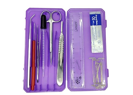 Precision Plus Dissection Kit - 24-Piece Biology Kit - 9 Stainless Steel Instruments - Extra Blades & T-Pins - Biology Students & Faculty Assorted Color Cases