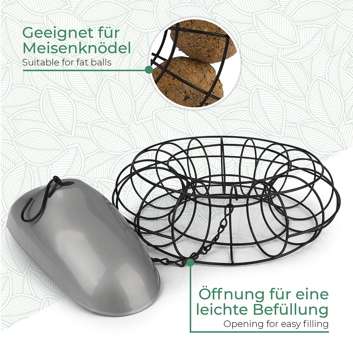 WILDLIFE FRIEND Meisenknödel Futterring Silbern – Ohne Plastiknetz, Für Ca. 8 Knödel, Wetterfest, Ganzjährige Vogelfütterung