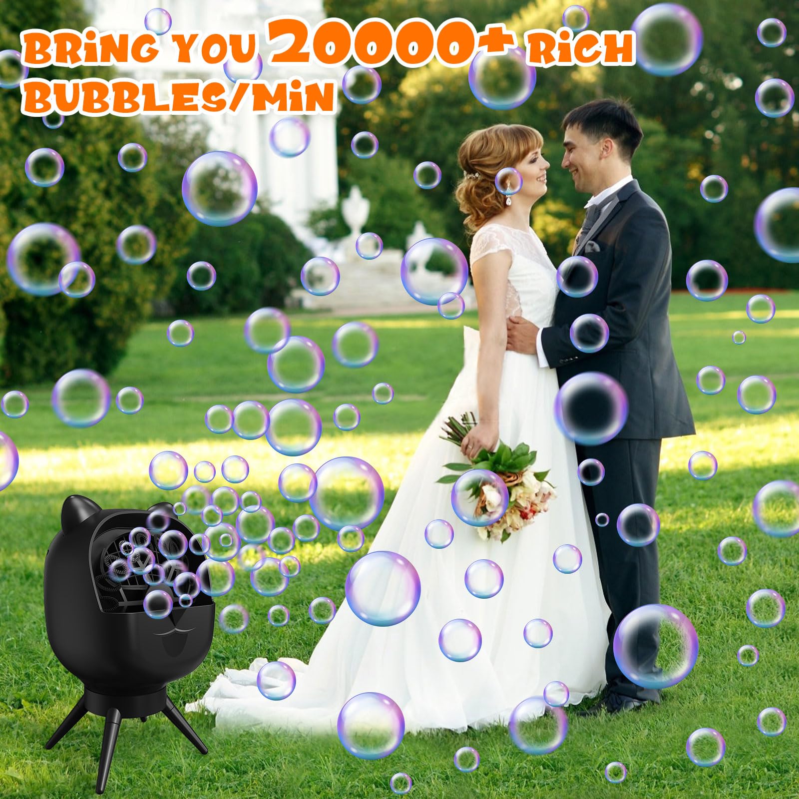 PANACARE Rotierende Seifenblasenmaschine, Automatische Seifenblasenmaschine 20000+Blasen/Min|Rotating 90°/180°|500ML Tank|Wiederaufladbare Akku|18 Löcher für Geburtstag, Party, Hochzeit