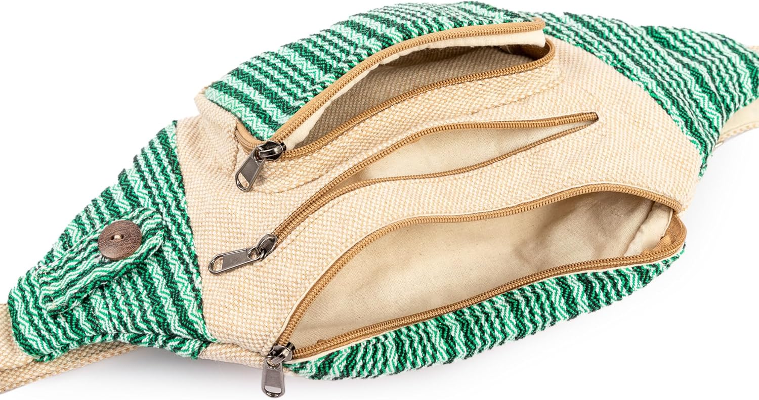 Freakmandu Eco-Friendly Boho Hippie Style Hemp Fanny Pack White Hip Waist Bag for Hiking Running Jogging - Image 3