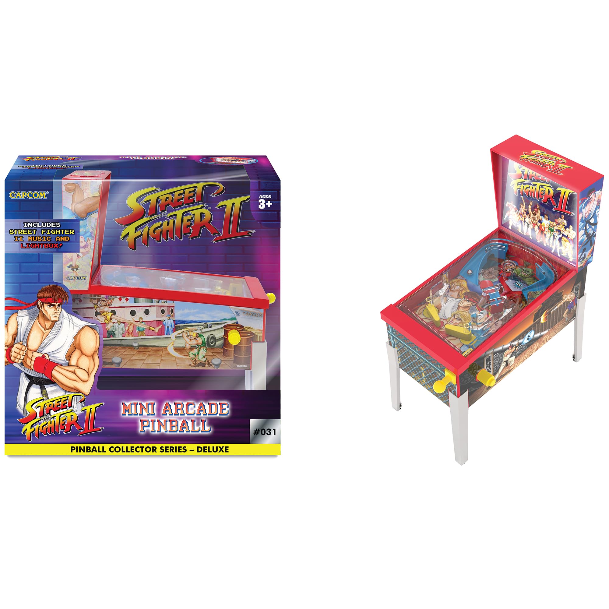 Ambassador Street Fighter II Mini Flipper Arcade - Jeu de Flipper de Table avec Lumière et Son - Machine Flipper Compacte avec Lanceur Rampes et Défis Skill Shot - Jouet Enfant 3 Ans et Plus