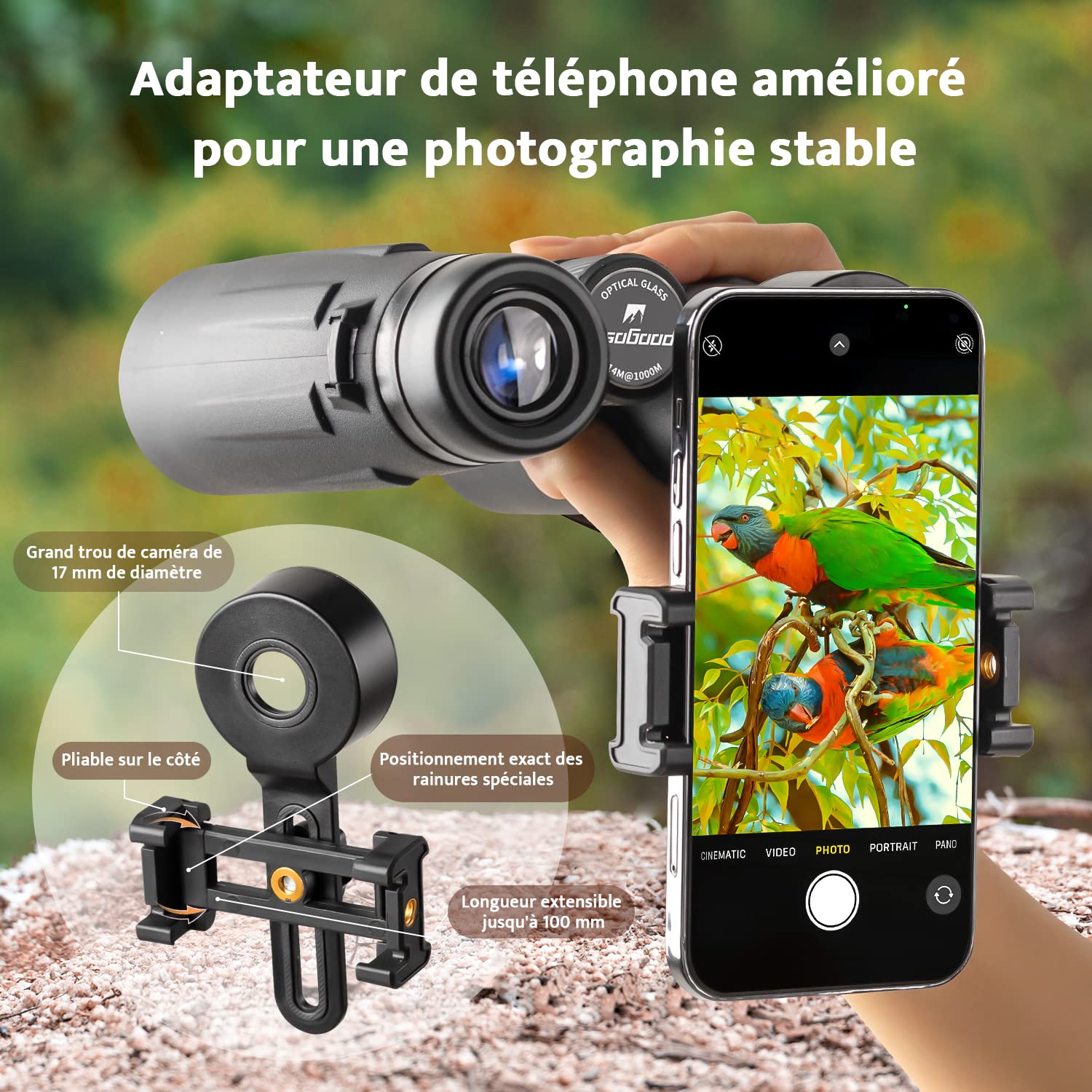 Binocolo 10x42 per adulti con adattatore per smartphone prisma BAK4 e