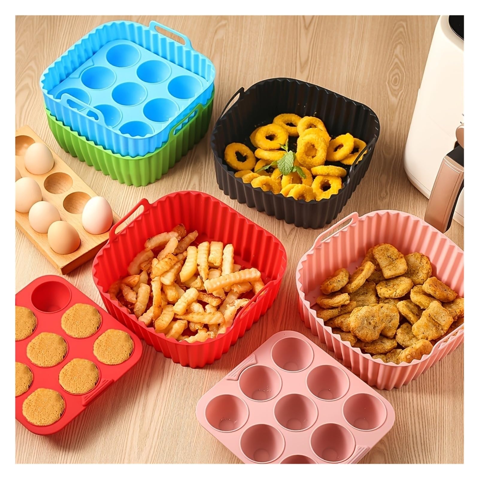 Genérico Bandeja for Hornear de Silicona de 2 Piezas for freidora de Aire | Antiadherente, resistente al calor, reutilizable, fácil de limpiar, versátil(2Pcs Red)