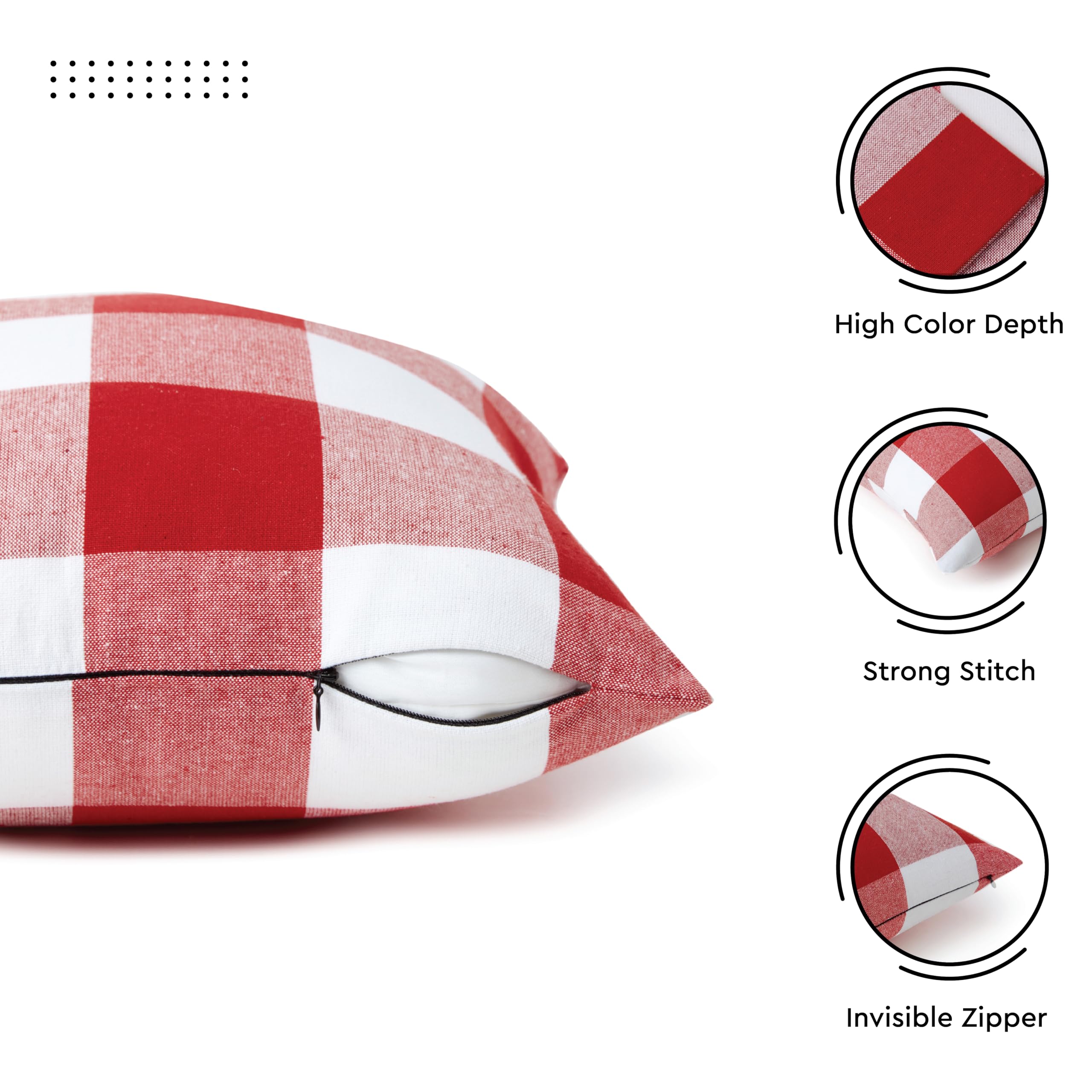 Encasa XO Cushion Covers 2 pcs set (45x45 cm), Buffalo Red Checks, Decorative Large Square Colourful Washable Eco, Cotton - Image 4
