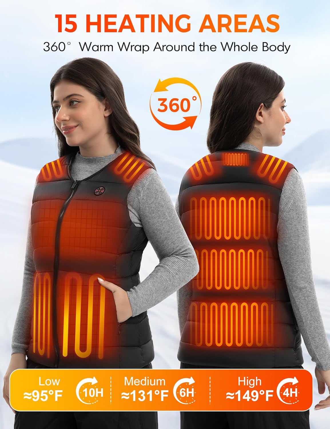 Women Heated Vest with 16000mAh Battery Pack Included, Electric Heating Vests Lightweight for Winter Outdoor Hiking - Image 2