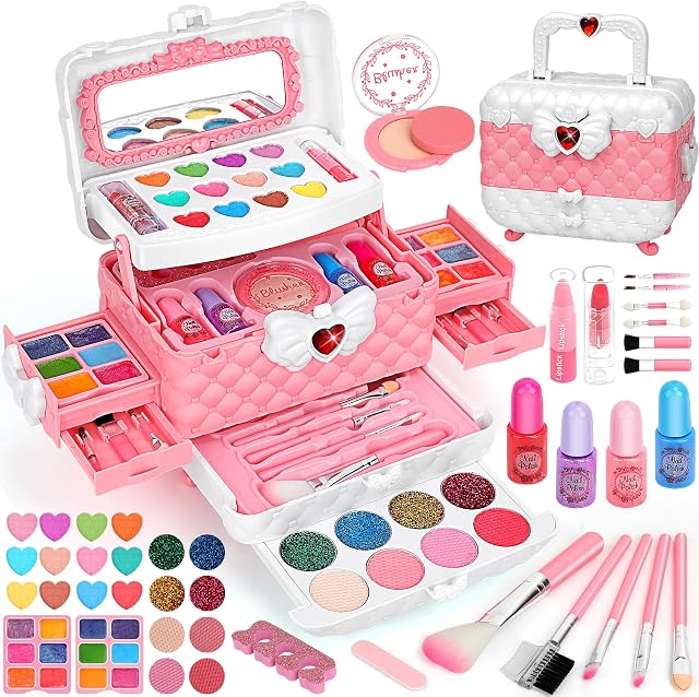 Flybay Kids Makeup Kit Toys for Girls, Washable Girls Makeup Set Children Make Up Kids Toys, Princess Pretend Play Make Up Set Christmas Birthday Gifts for Age 3-12 Year Old Girl