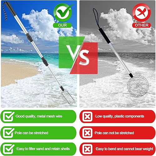 Miniatura 8 de POILKMNI 2 piezas de tamiz de dientes de tiburón, tamiz de arena de playa, cuchara de arena para pala de playa, herramienta de tamiz para recoger