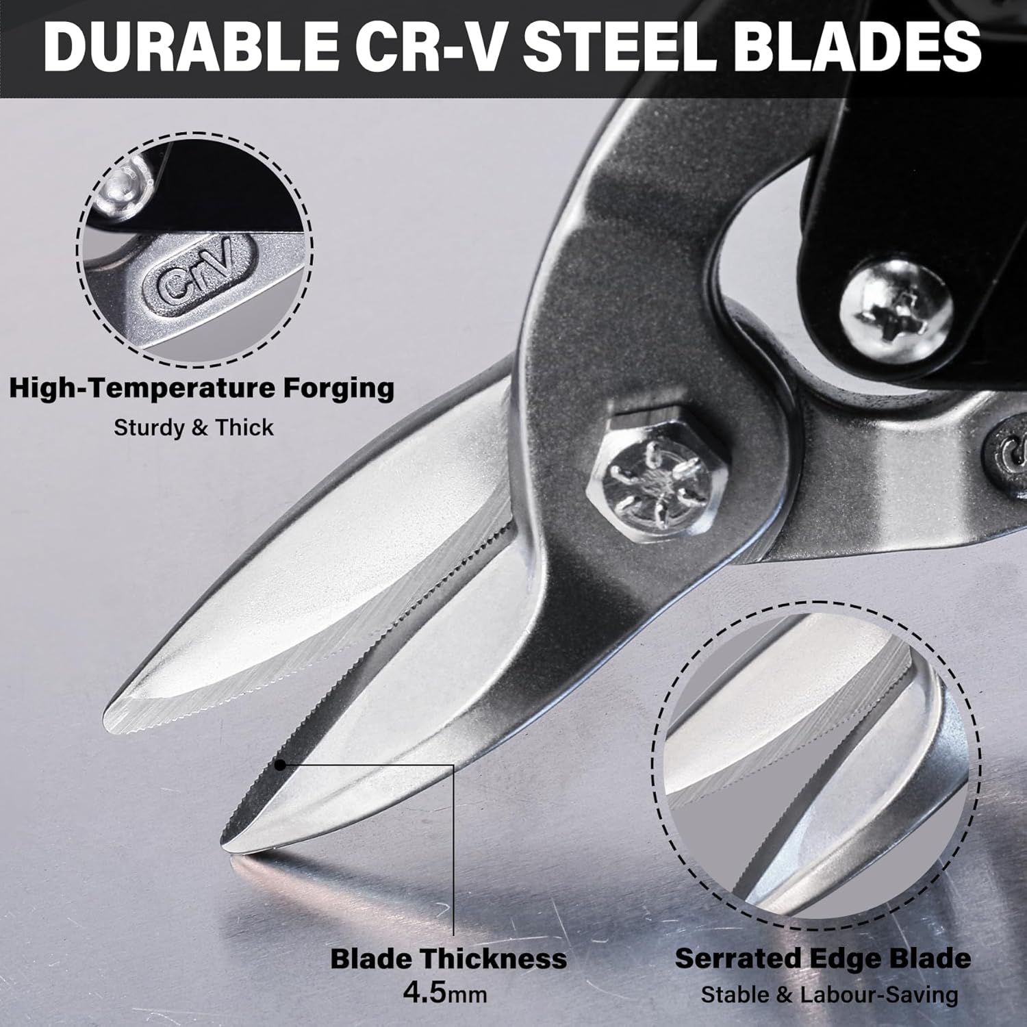 HAUTMEC 3 Pcs Aviation Tin Snips for Cutting Metal Sheet, Heavy-Duty CR-V Metal Shears, 10" Sheet Metal Cutter Tools with Safety Lock & Ergonomic Grip for Straight, Left & Right Cuts – HT0068