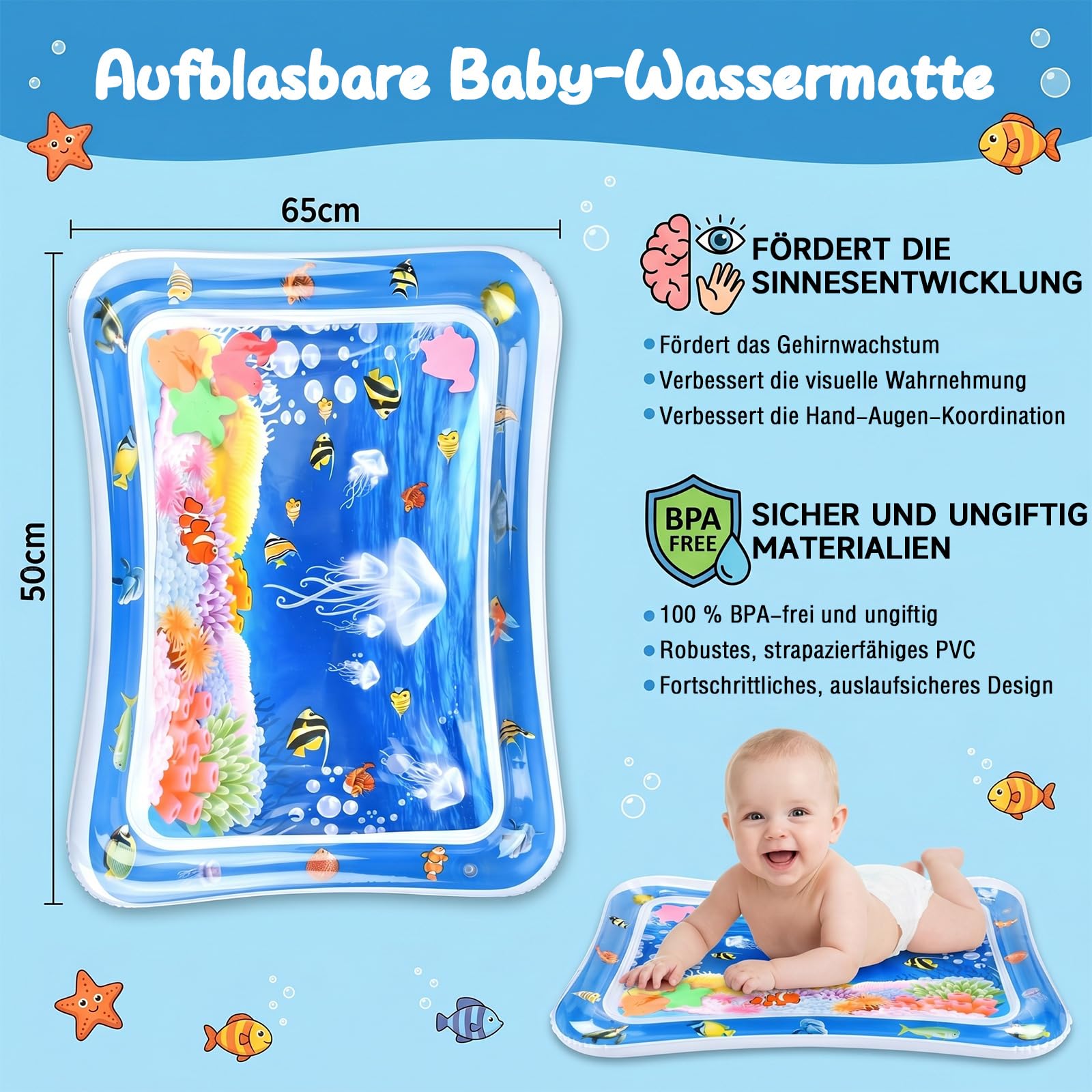 Wassermatte Baby,Wassers-pielmatte Ba-by,Spielmatte Bab-y,Ba-by Wasse-rmatte,Wassermatte B-aby Bpa Frei,Krabbeldecke fürB-aby,Bab-y Sensorisches Entwicklung Ausbildung SpielmatteBaby für 3 6 9Monate - 3