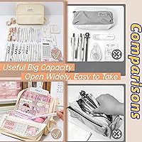 Vista 4 de Estuche para lápices y bolígrafos de gran capacidad con 9 compartimentos, multiranura, bolsa organizadora duradera, mango de fácil agarre