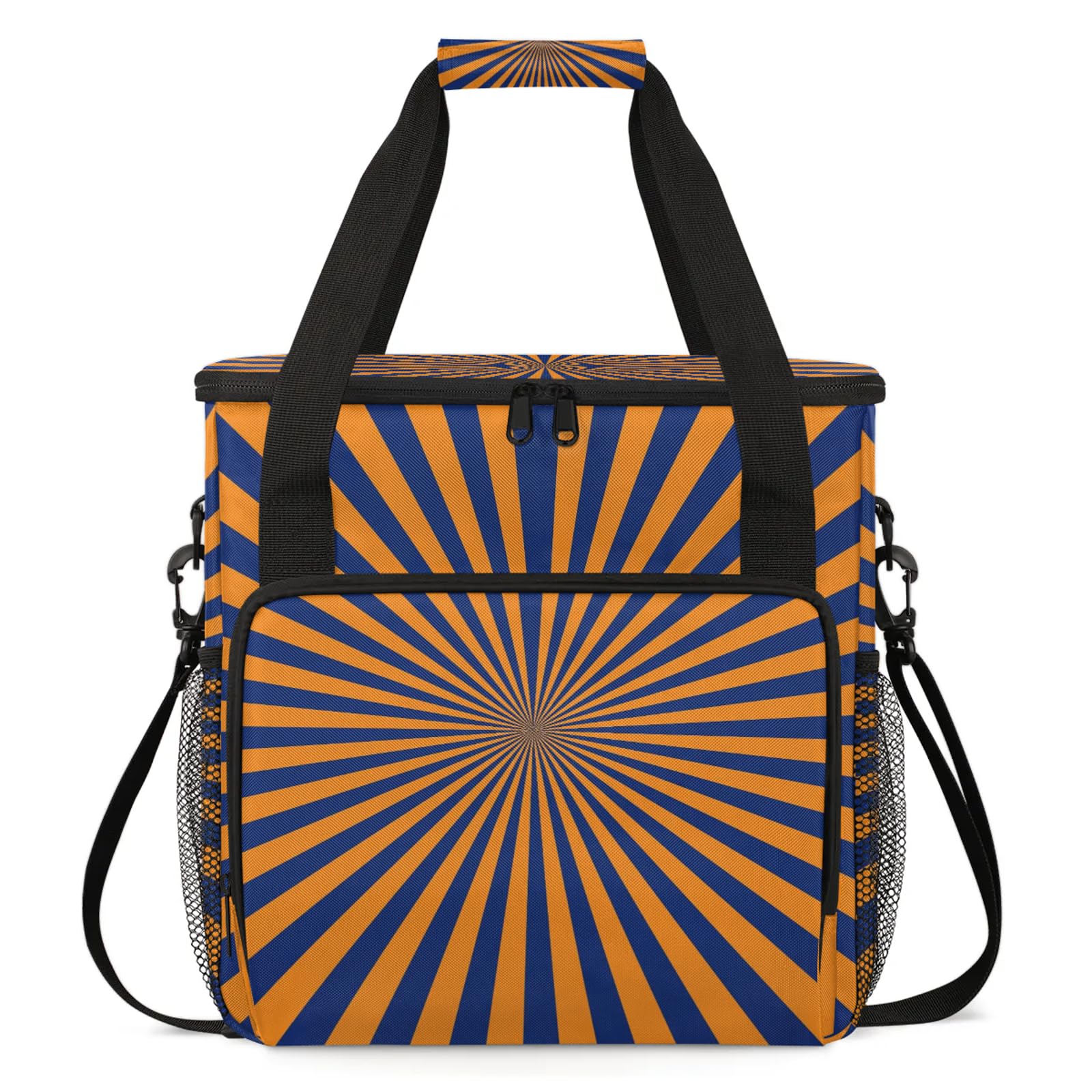 Adornori Orange and Blue Striped Travel Coffee Maker Carrying Bag, Large Organizer Storage Tote Bag Insulated Reusable Cooler Grocery Bags