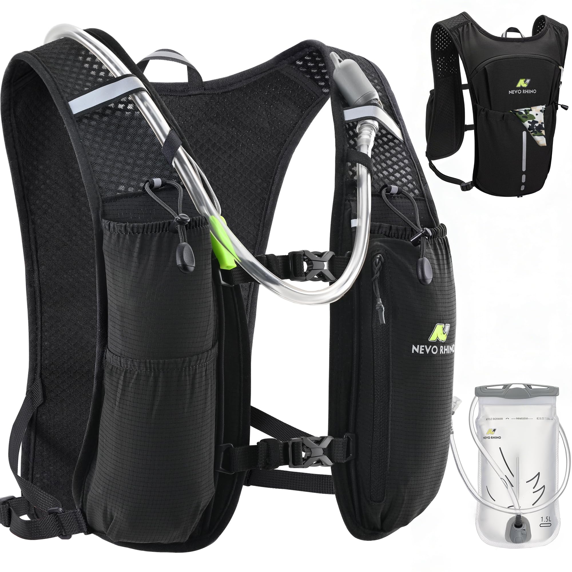 N NEVO RHINO Running Vest with 1.5L Water Bladder, Hydration Vest Pack