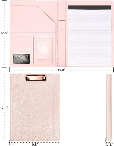 Miniatura 5 de Portapapeles de cuero para mujer, portapapeles con clip, color rosa, para bloc de notas, teléfono, tarjetas