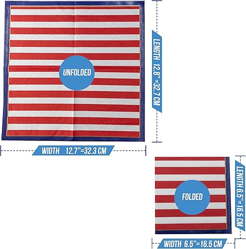 Miniatura 5 de Iconikal Servilletas de papel para cena, rayas patrióticas, 48 unidades