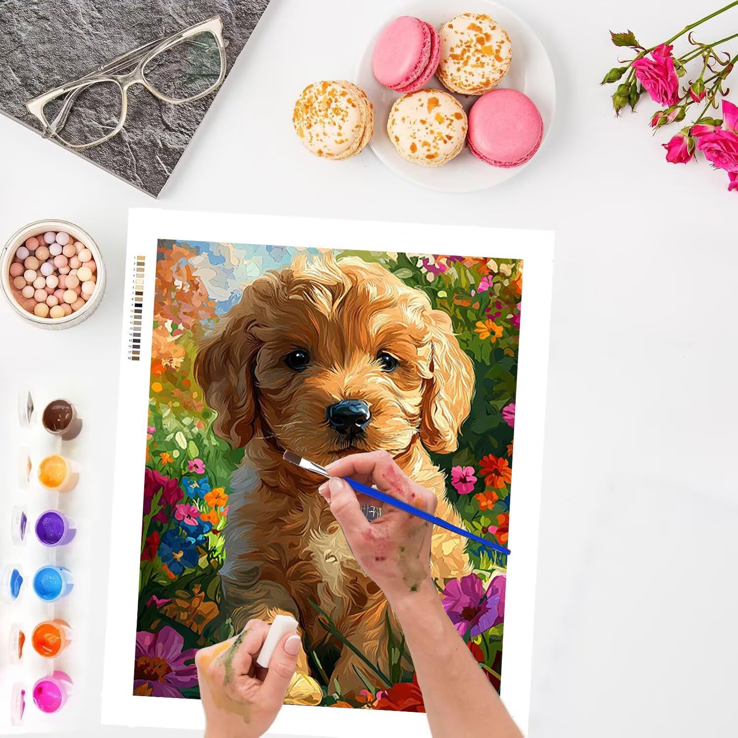 WEISHIWE Haustierhund Malen Nach Zahlen Erwachsene Anfänger, 80x100cm c-99 | Malen nach Zahlen Erwachsene Leinwand Kit, DIY Handgemalt Ölgemälde Set mit 3-Pinseln und Acrylfarbe für Wanddeko,Ohne Rahmen