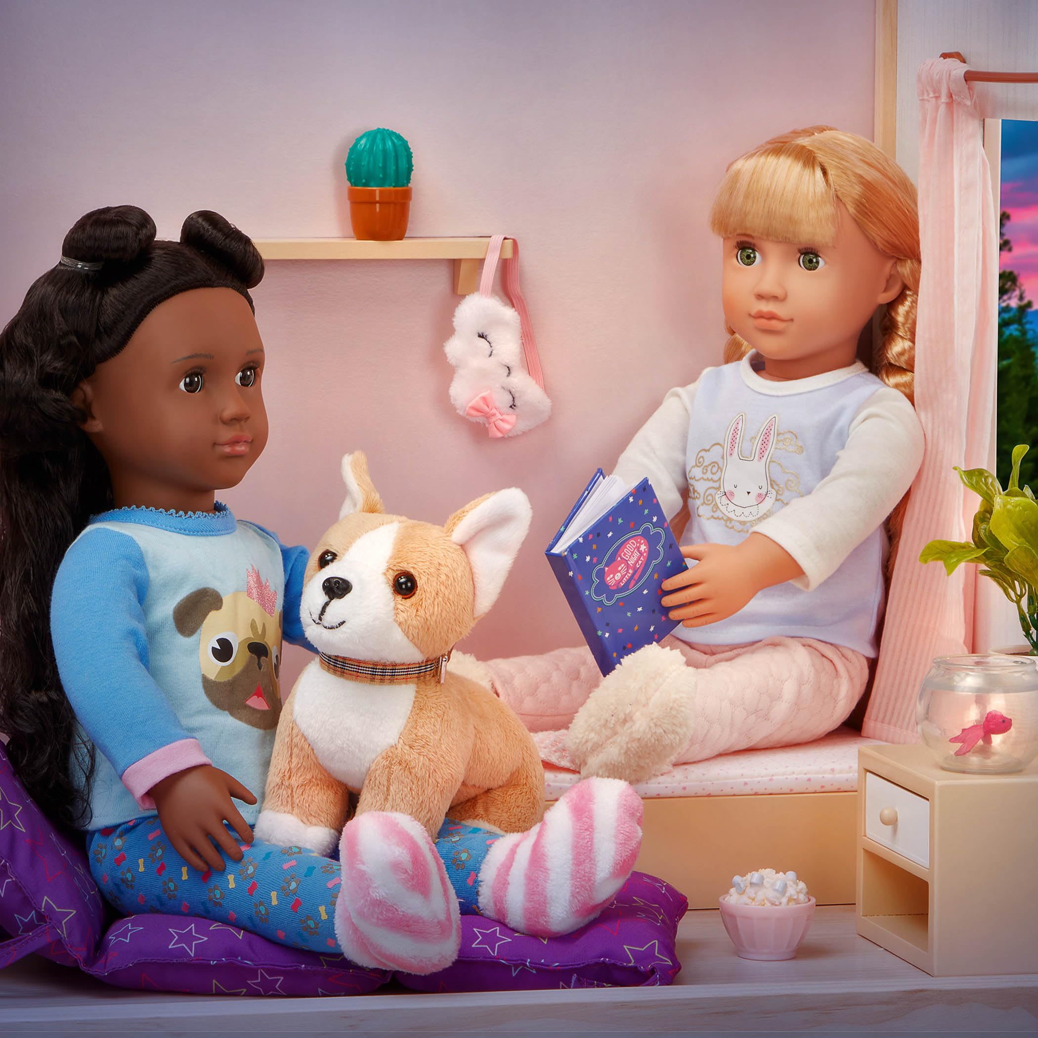 Our Generation - Jovie - 46 cm Übernachtunspuppe - Blondes Haar & grüne Augen - Plüschhase & Pyjama-Outfit - Vorgetäuschtes Spiel - Spielzeug für Kinder ab 3 Jahren