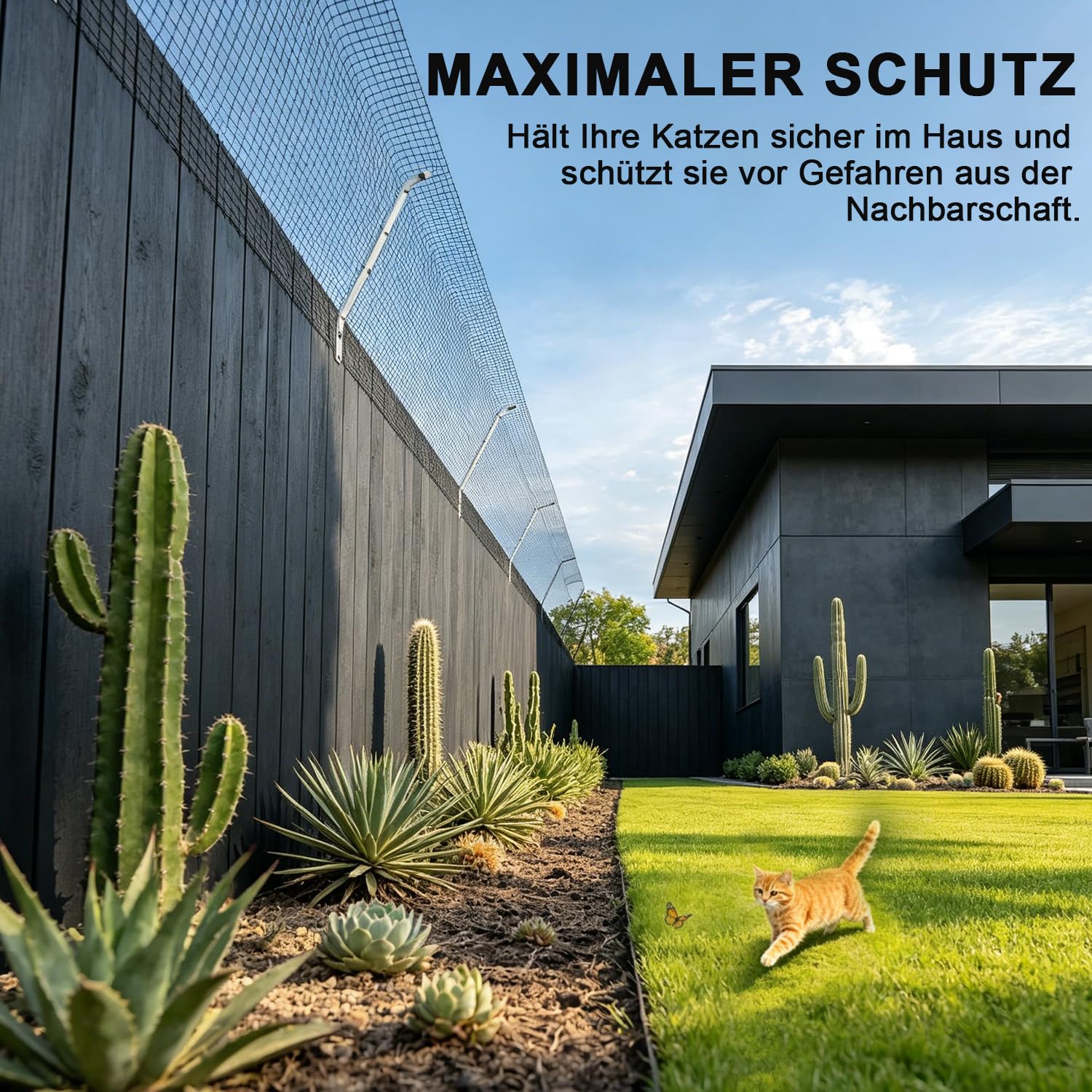 Warmfay Katzensicherer Zaun Anti Kletter Barriere, Sicheres Outdoor Katzenzaun Set mit Maschengewebe & Überhanghalterungen, Wetterfestes Garten Catio-Einzäunungsset für Katzensicherheit & Schutz (15M)