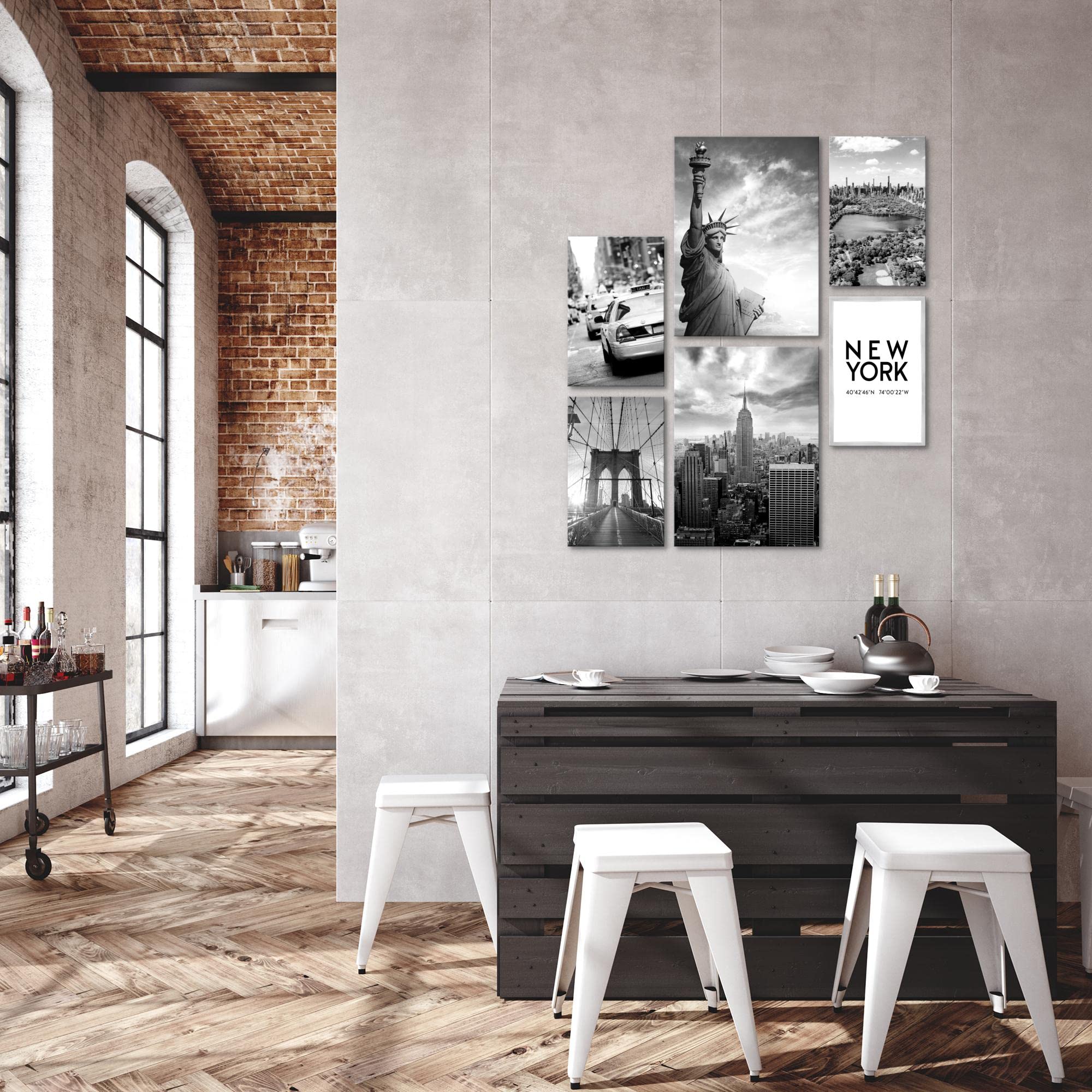Novart Wandbilder Set New York City Schwarz Weiss - KEIN EXTRA RAHMEN BENÖTIGT - Modern Deko - Wohnzimmer Büro N013163a