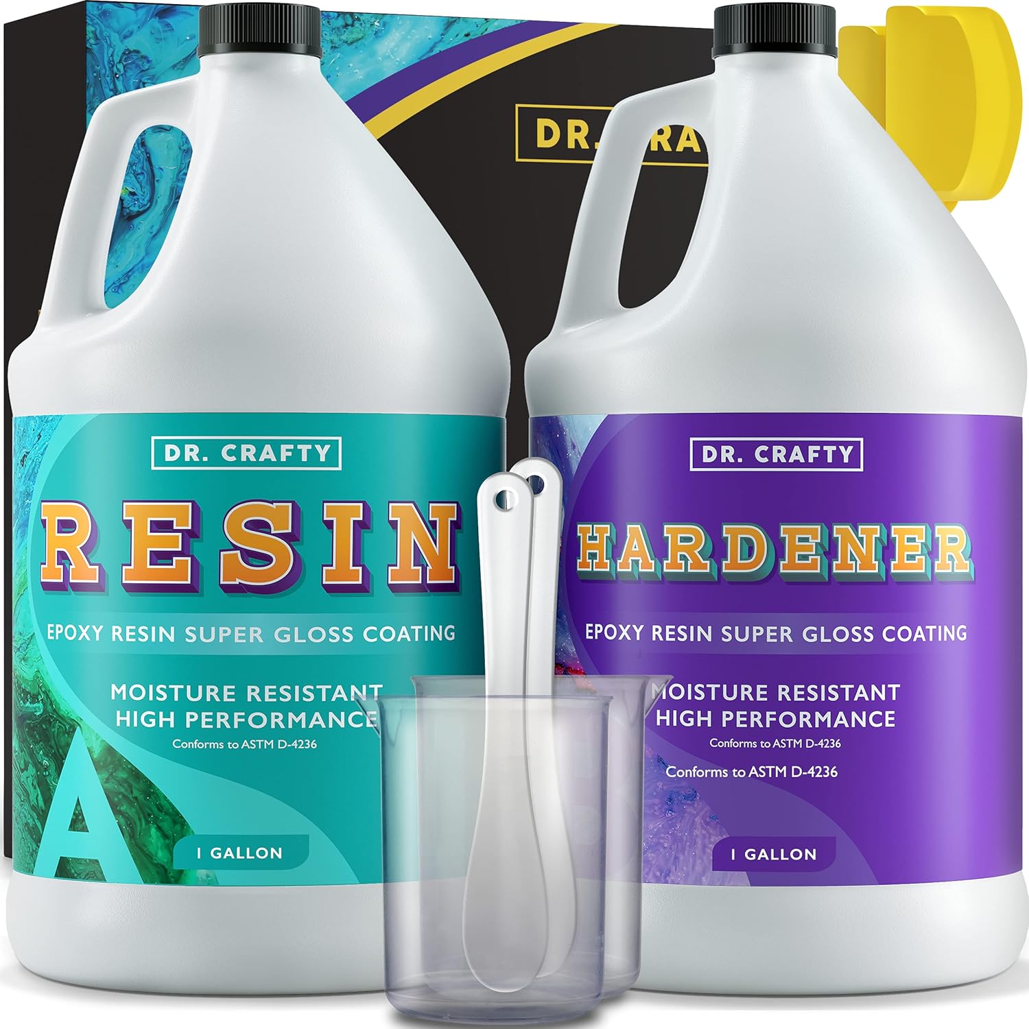 DR CRAFTY Clear Epoxy Resin - Deep Pour Epoxy Casting Resin Kit - Clear Epoxy Resin for Resin Molds, Table Top, Art Resin, Craft, Jewelry Casting, DIY, Tumblers & Wood - 2 Gallon, 2 Part Resin Kit