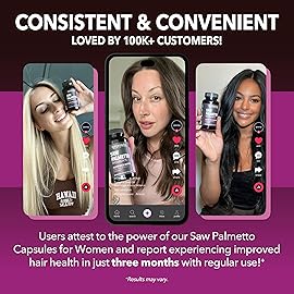 Saw Palmetto for Women with Biotin 5000mcg - Powerful DHT Blocker to Support Hair, Skin, and Nail Health - 60 Count - Vegan, Non-GMO Vitamin for Stronger, Fuller Looking Locks - 1 Month Supply